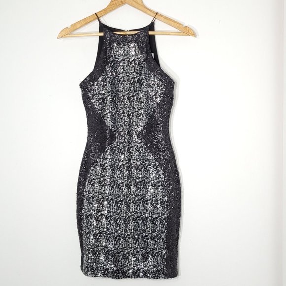 Dress The Population NEW Black Sequined High Neck Sleeveless Sheath Dress NWT - Picture 3 of 13